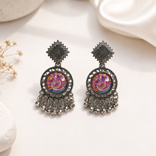 Swan Oxidised Earrings