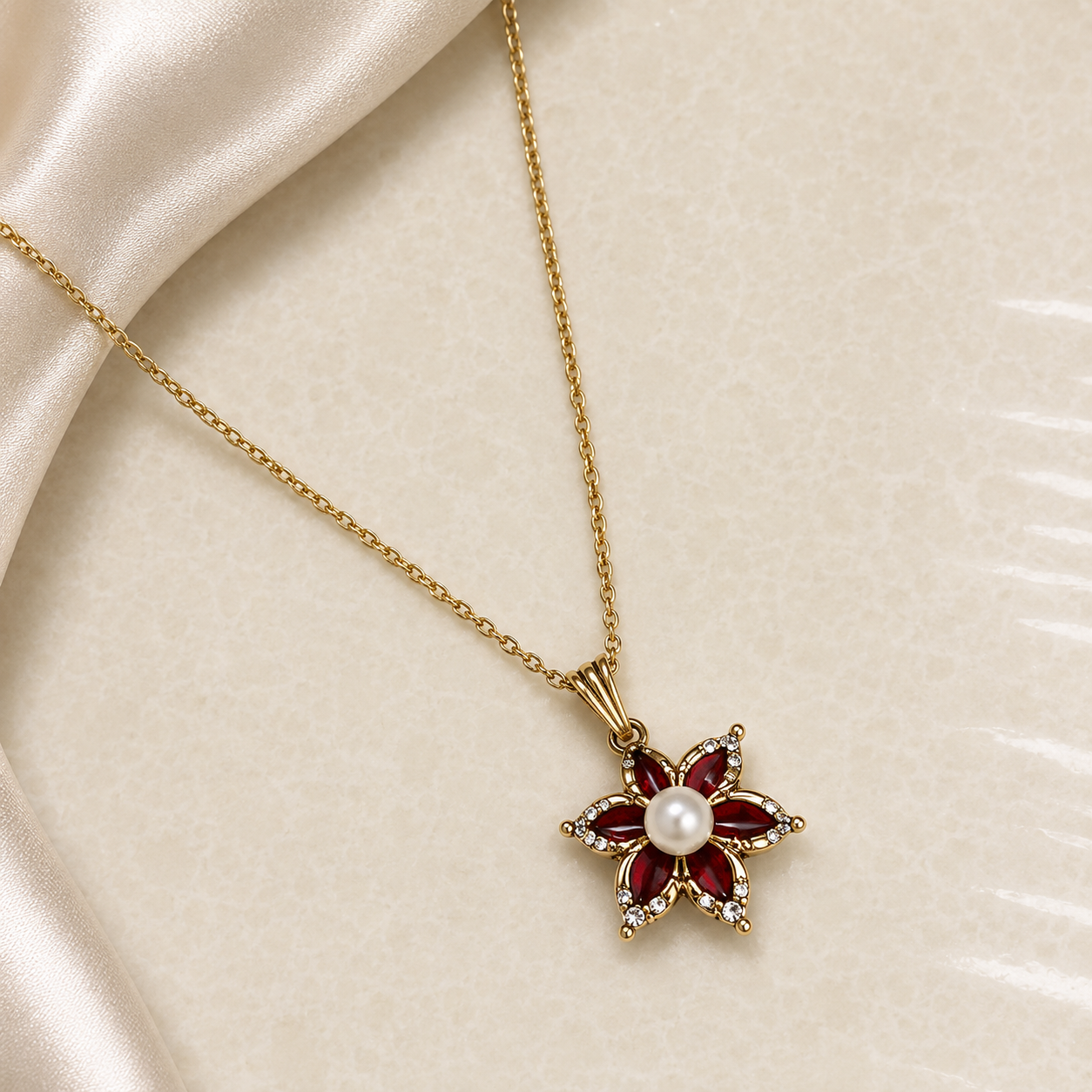 Red Flower Pearl Pendant